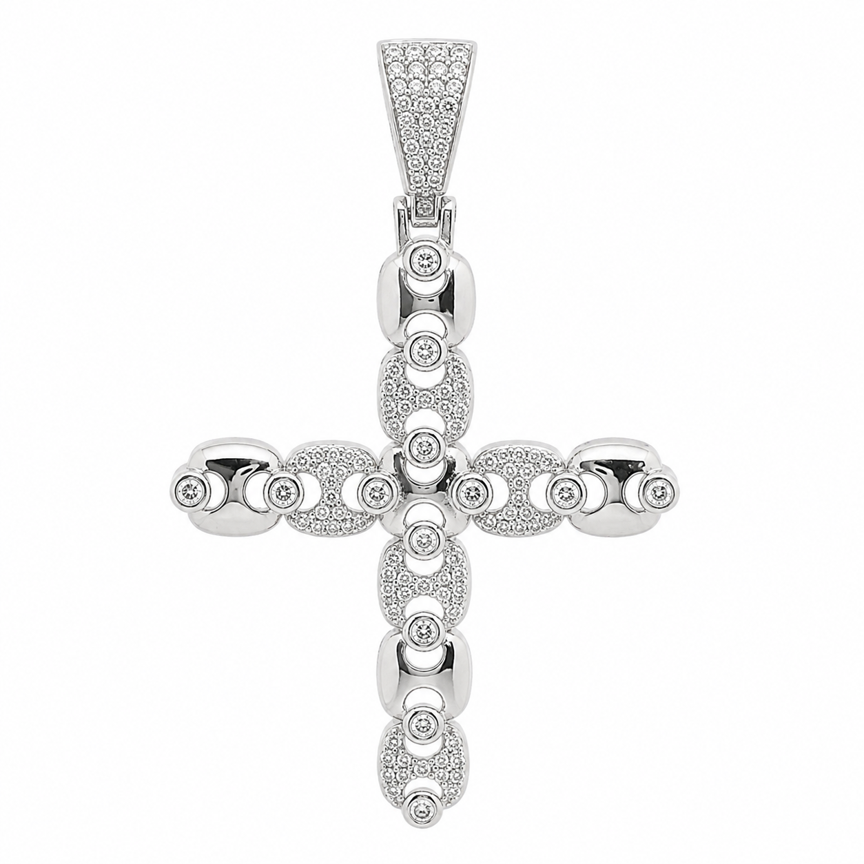 Men's Sterling Silver CZ Link Design Cross Pendant