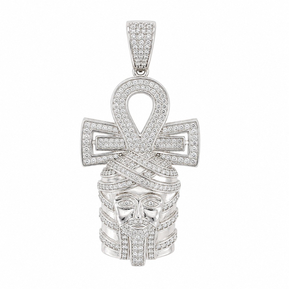 Men's Sterling Silver CZ Jesus Ankh Cross Pendant