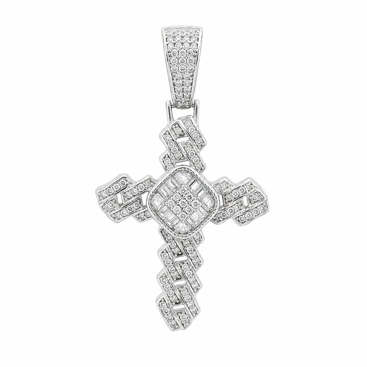 Men's Sterling Silver CZ Cuban Link Cross Pendant