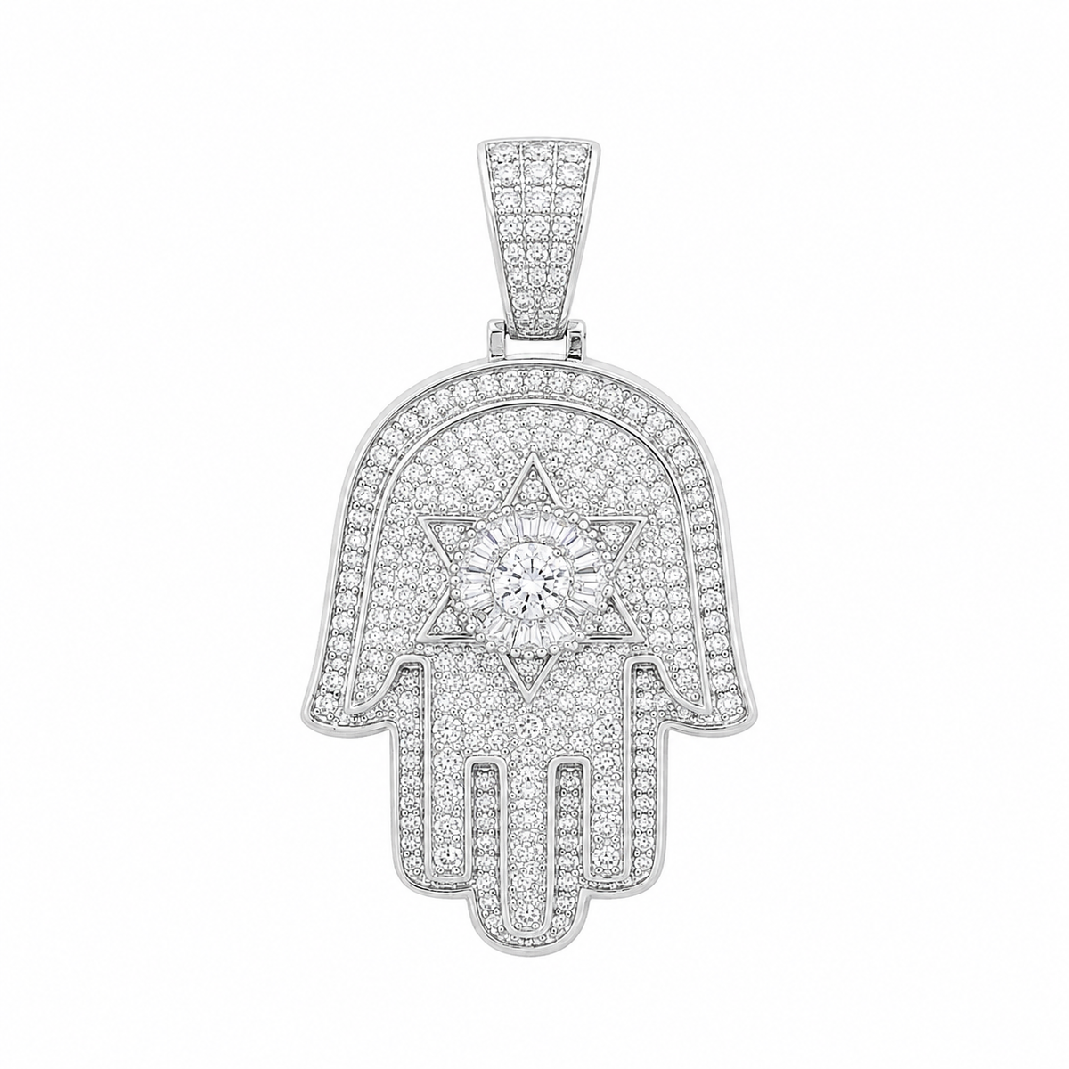 Men's Sterling Silver CZ Hamsa Hand Pendant