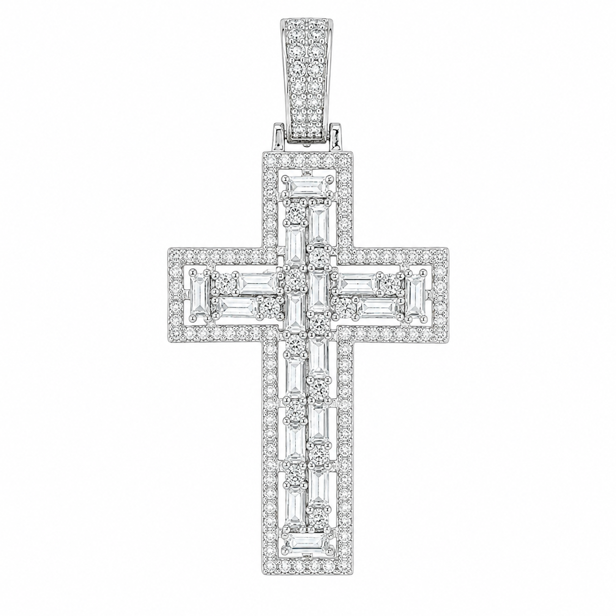 Men's Sterling Silver Baguette CZ Cross Pendant
