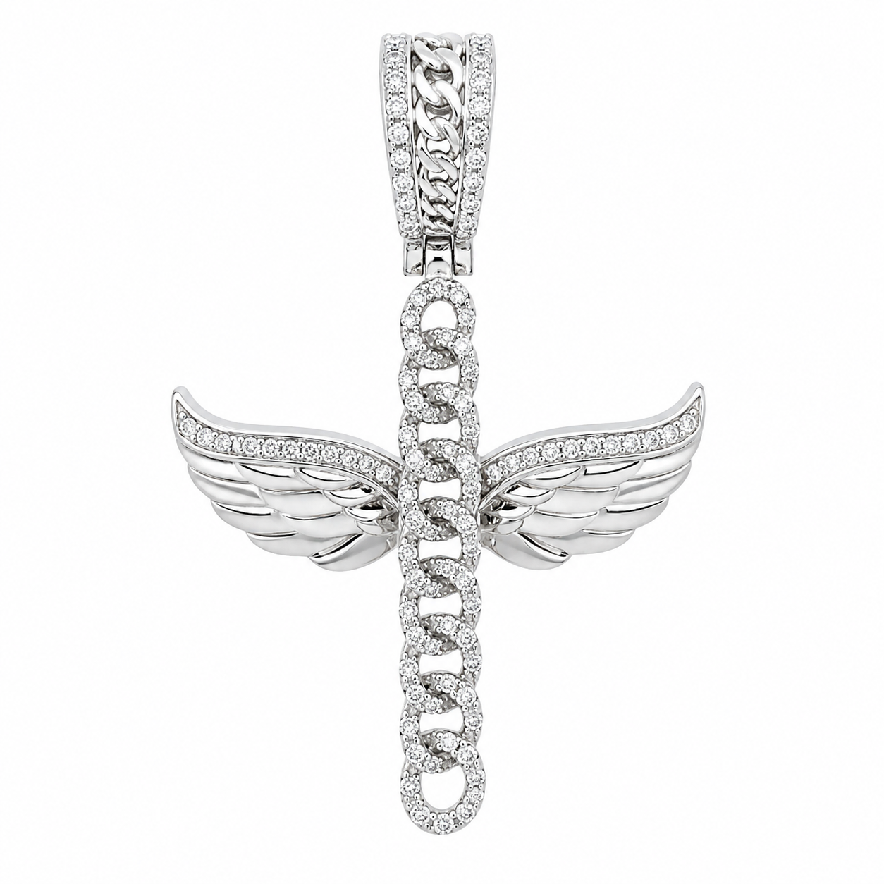 Men's Sterling Silver Angel Wings Cross Pendant
