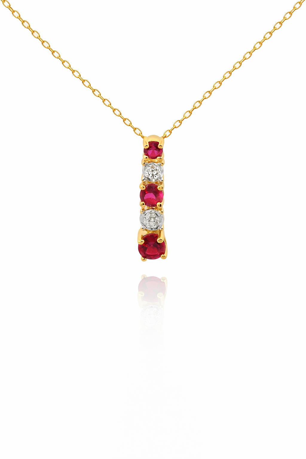 Sterling Silver Gold Plated Ruby and Clear CZ Alternation Gem Stone Necklace