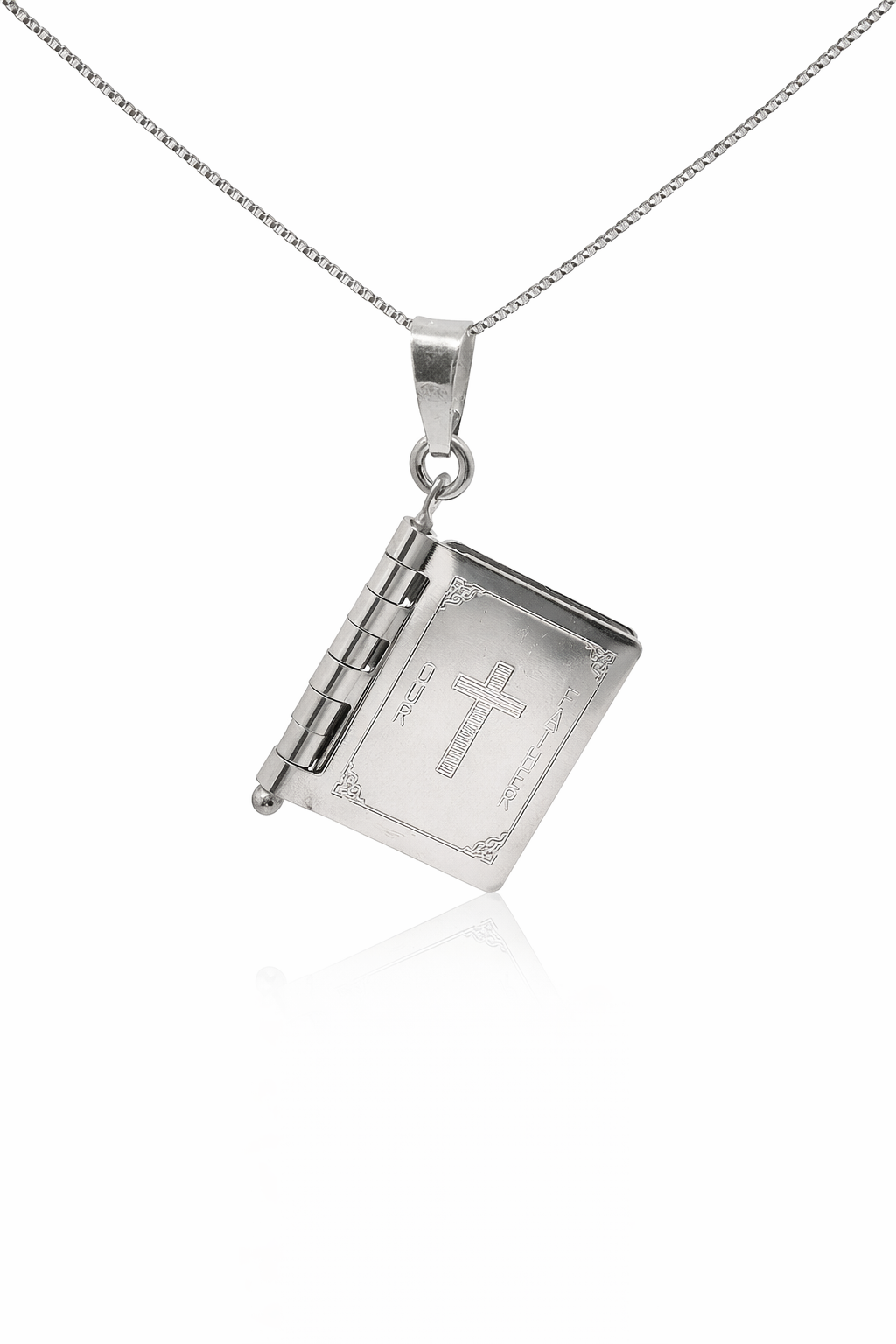 Sterling Silver Bible Book Necklace