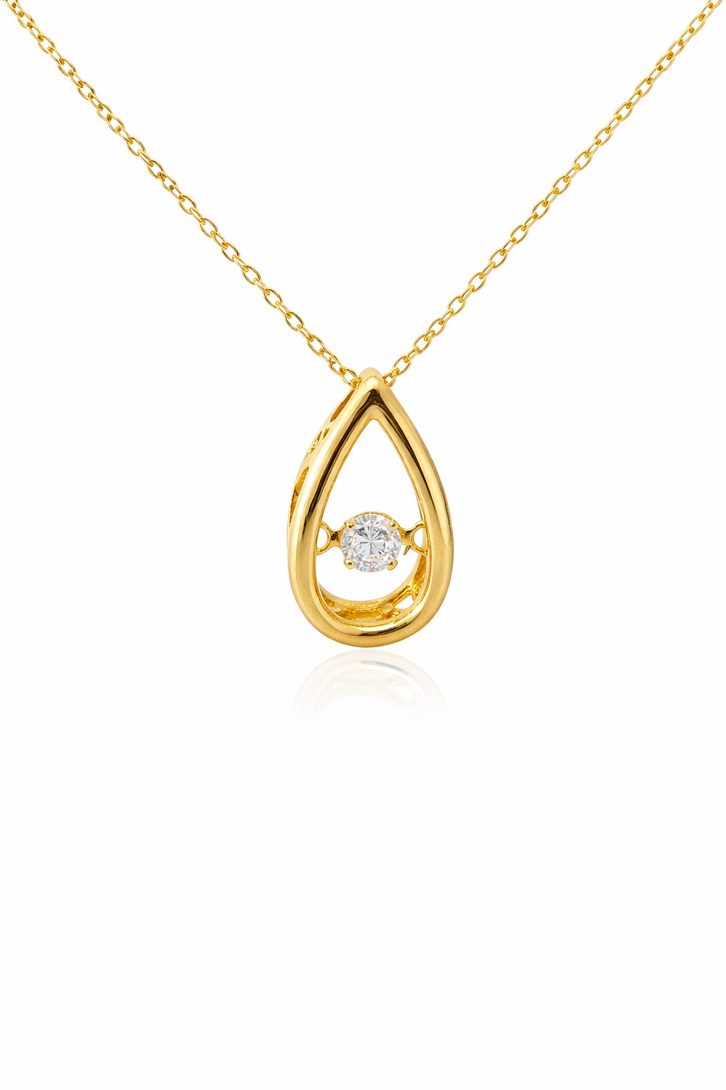 Sterling Silver Gold Plated Pear Shape CZ Center Necklace