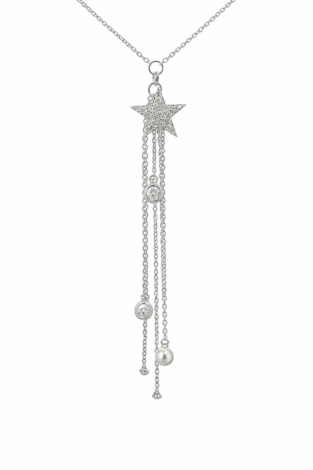 Sterling Silver Star Dangle CZ Necklace