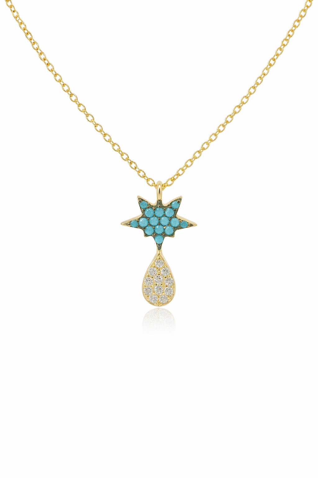 Sterling Silver Blue Star Tear Drop Necklace (3 Colors)