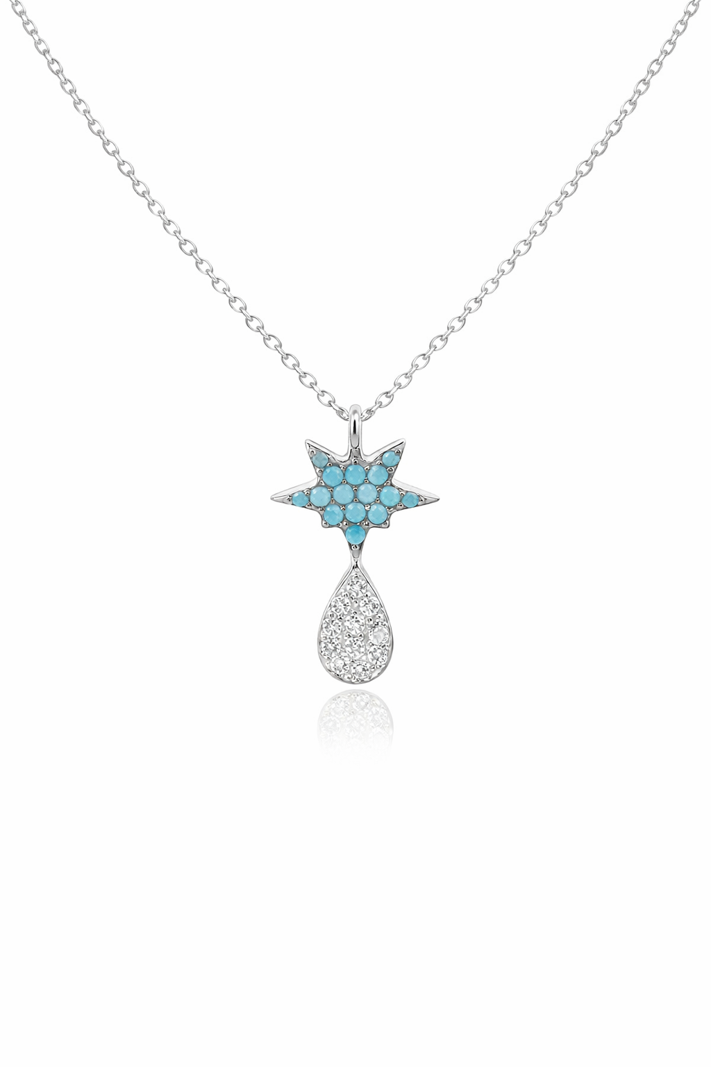 Sterling Silver Blue Star Tear Drop Necklace (3 Colors)