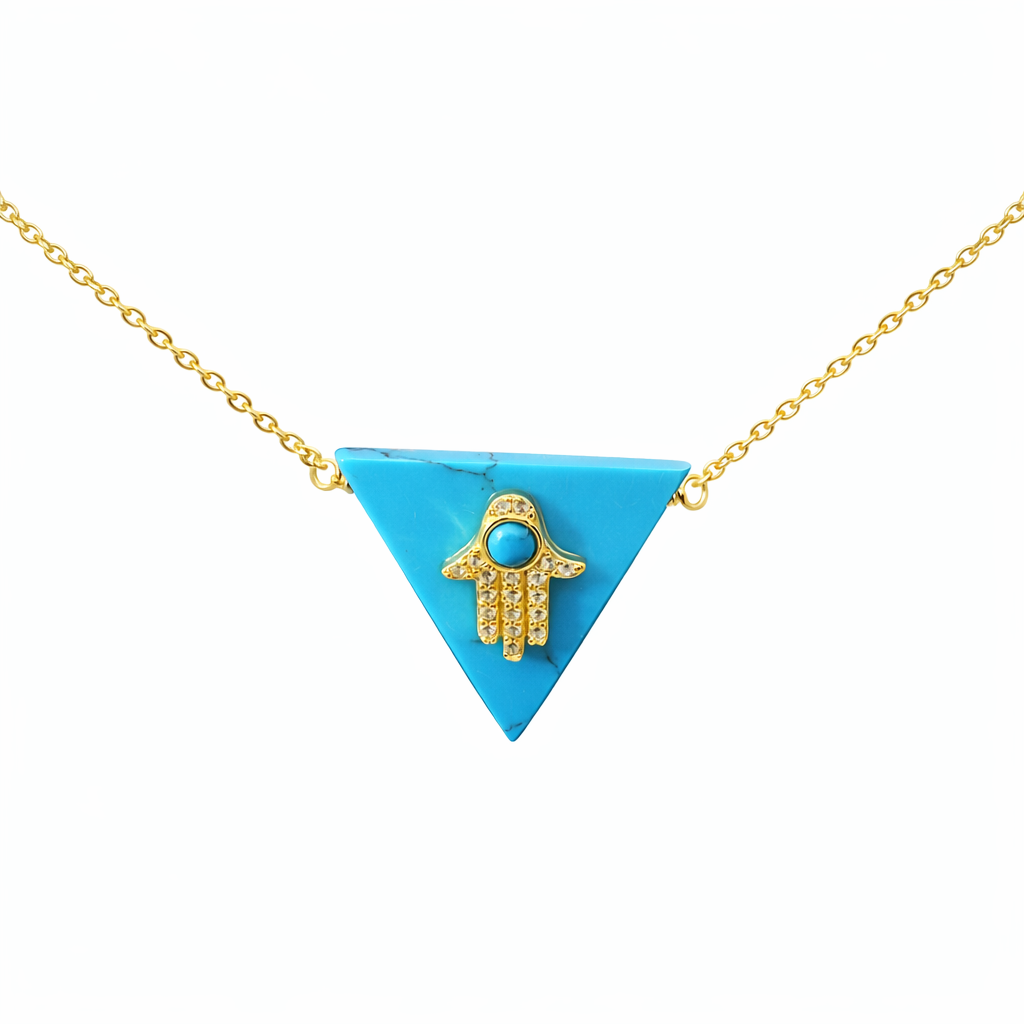 Sterling Silver Blue Triangle Hamsa Necklace (2 Colors)