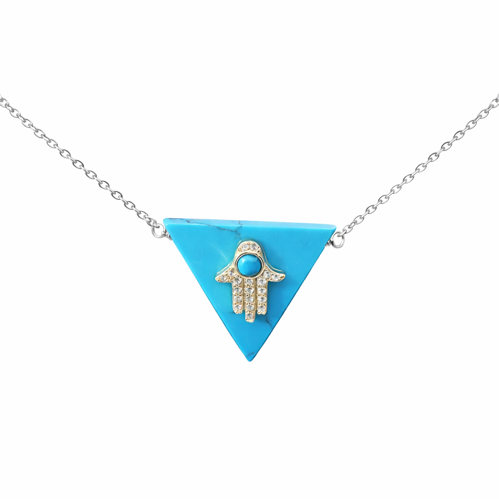 Sterling Silver Blue Triangle Hamsa Necklace (2 Colors)