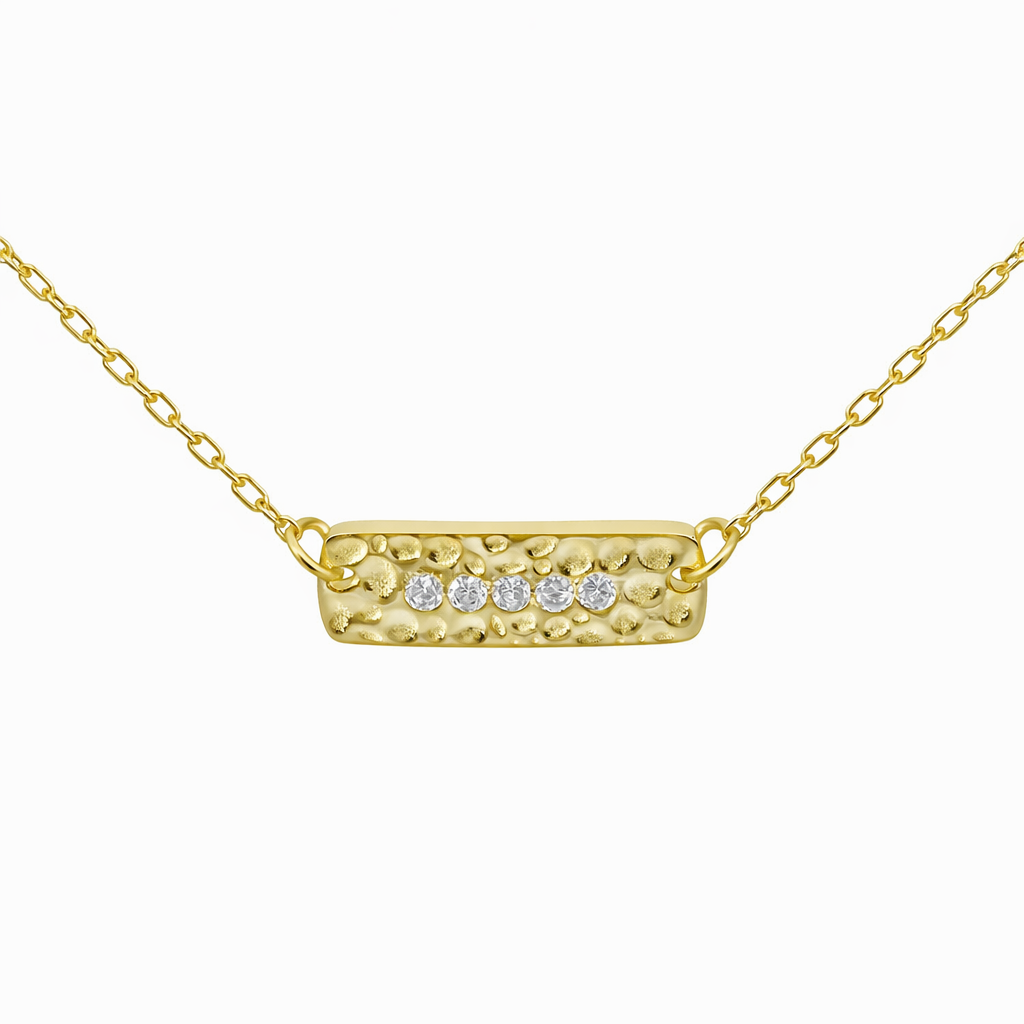 Sterling Silver Hammered Bar CZ Necklace