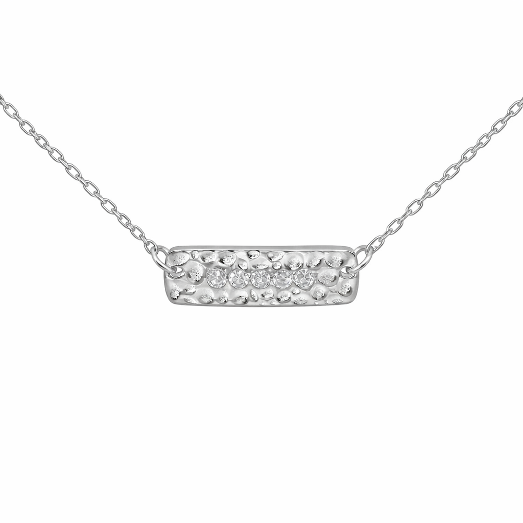 Sterling Silver Hammered Bar CZ Necklace