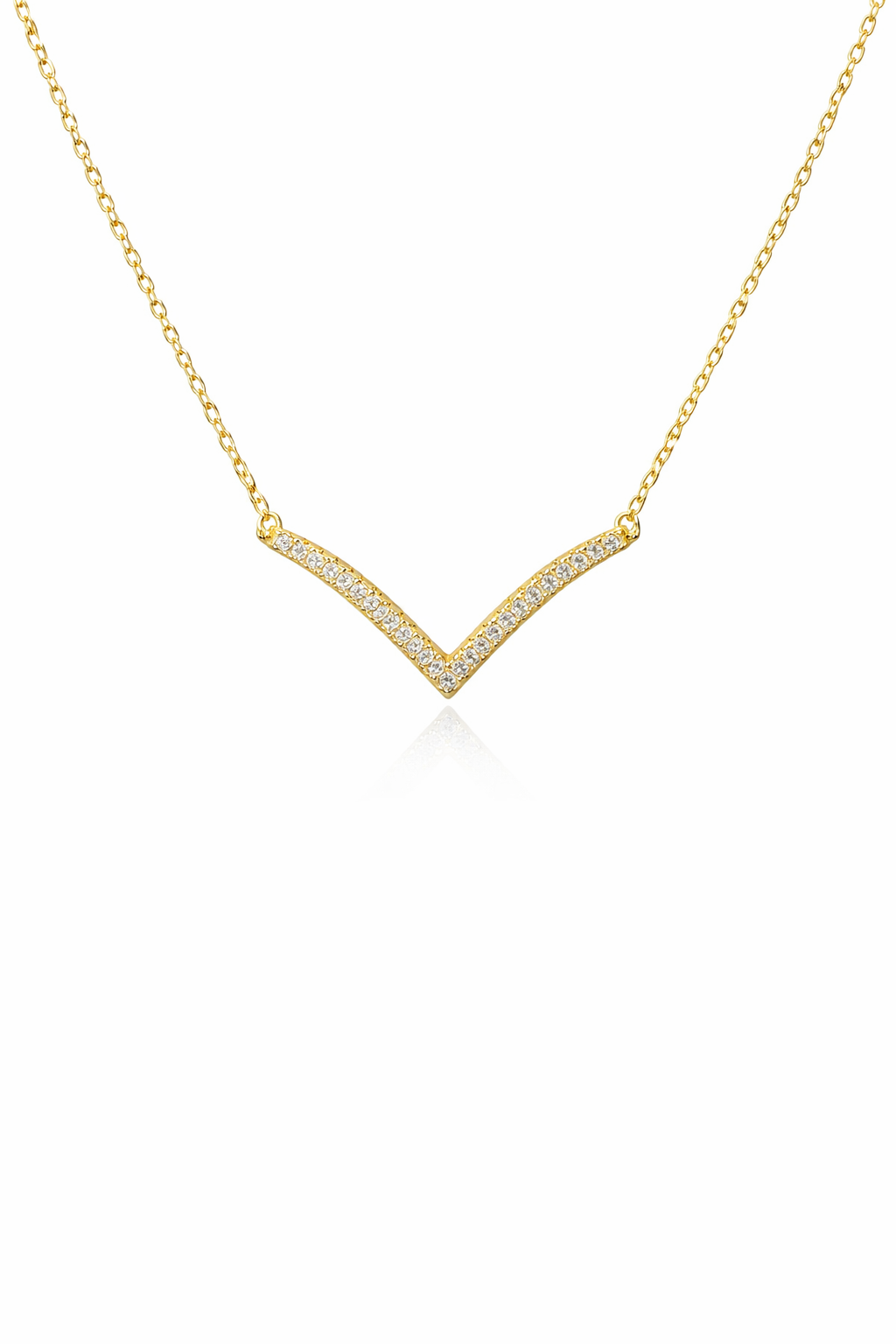 Sterling Silver Gold Plated CZ Long V Necklace