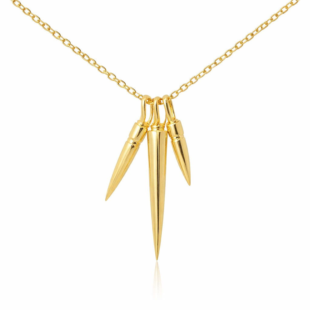 Sterling Silver Gold Plated 3 Dangle Spikes Necklace