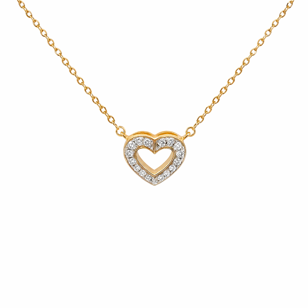 Sterling Silver Gold Plate Heart CZ Necklace