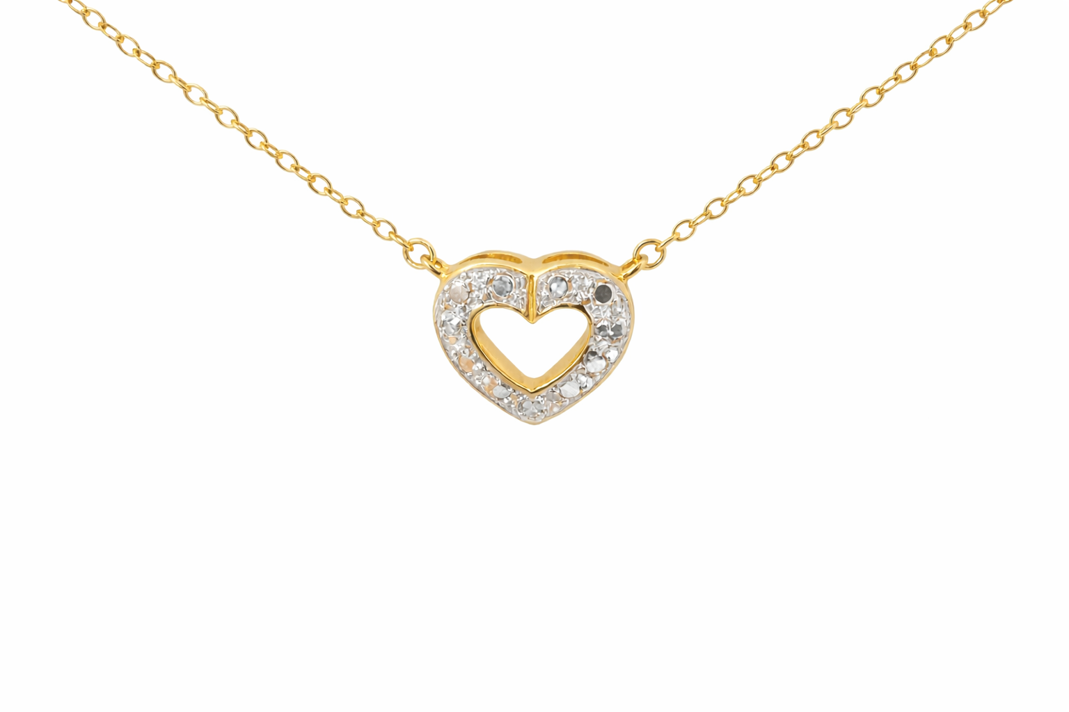 Sterling Silver Gold Plate Heart CZ Necklace