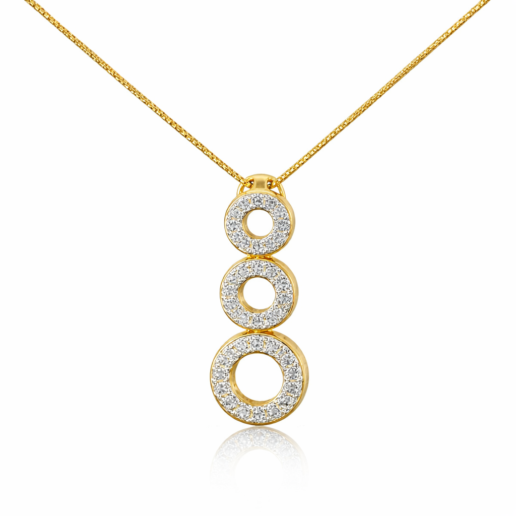 Sterling Silver Gold Plate Three Circle CZ Necklace