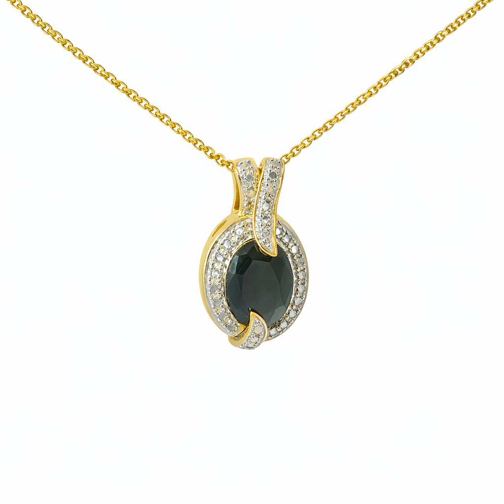 Sterling Silver Gold Plate Black Gem Stone Necklace
