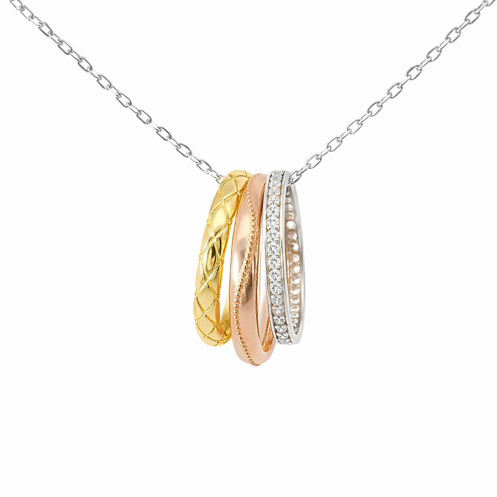 Sterling Silver Three Tone Three Open Circle Pendant Necklace