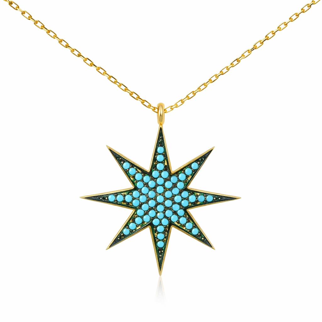 Sterling Silver Gold Plated Blue Stone Star Necklace