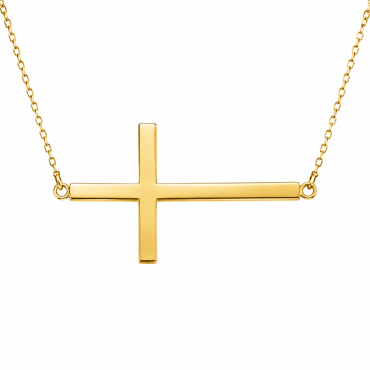Sterling Silver Elegant Dainty Gold or Rose Gold Color Necklace With A Centered 1.5 X 0.9" Sideways Cross