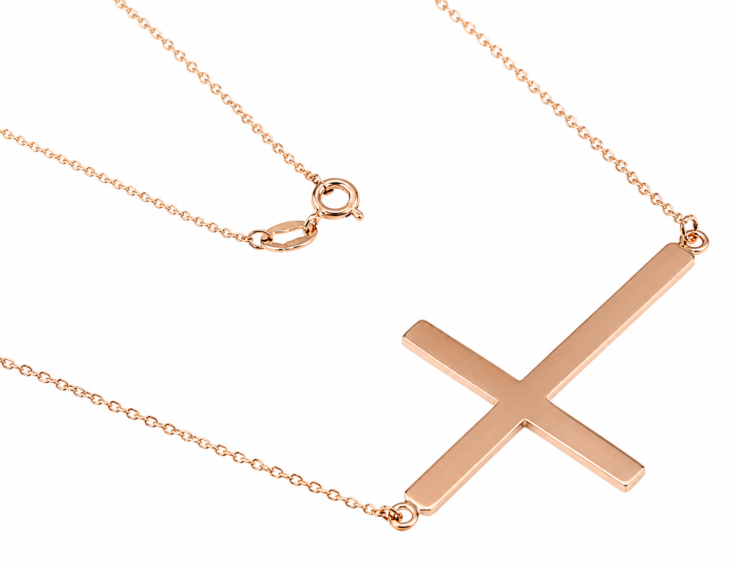 Sterling Silver Elegant Dainty Gold or Rose Gold Color Necklace With A Centered 1.5 X 0.9" Sideways Cross