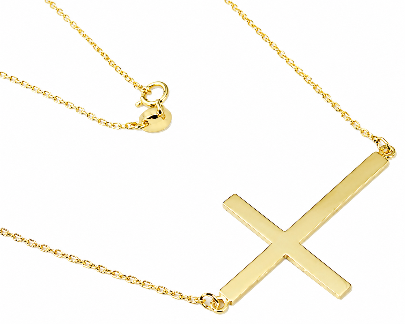 Sterling Silver Elegant Dainty Gold or Rose Gold Color Necklace With A Centered 1.5 X 0.9" Sideways Cross