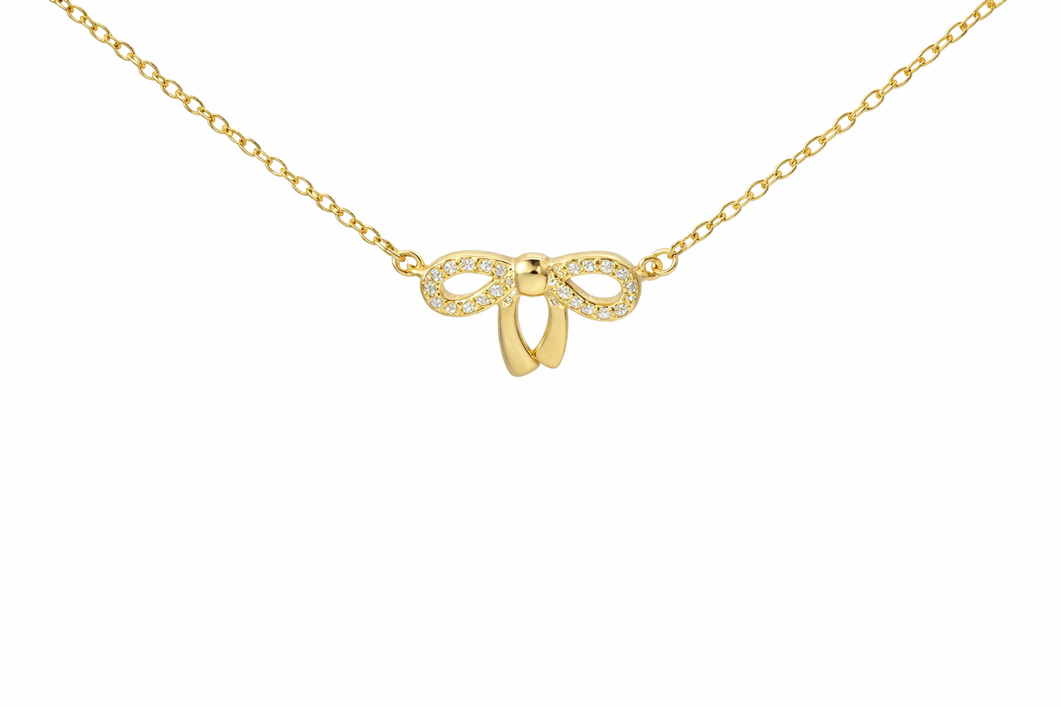 Sterling Silver CZ Ribbon Necklace
