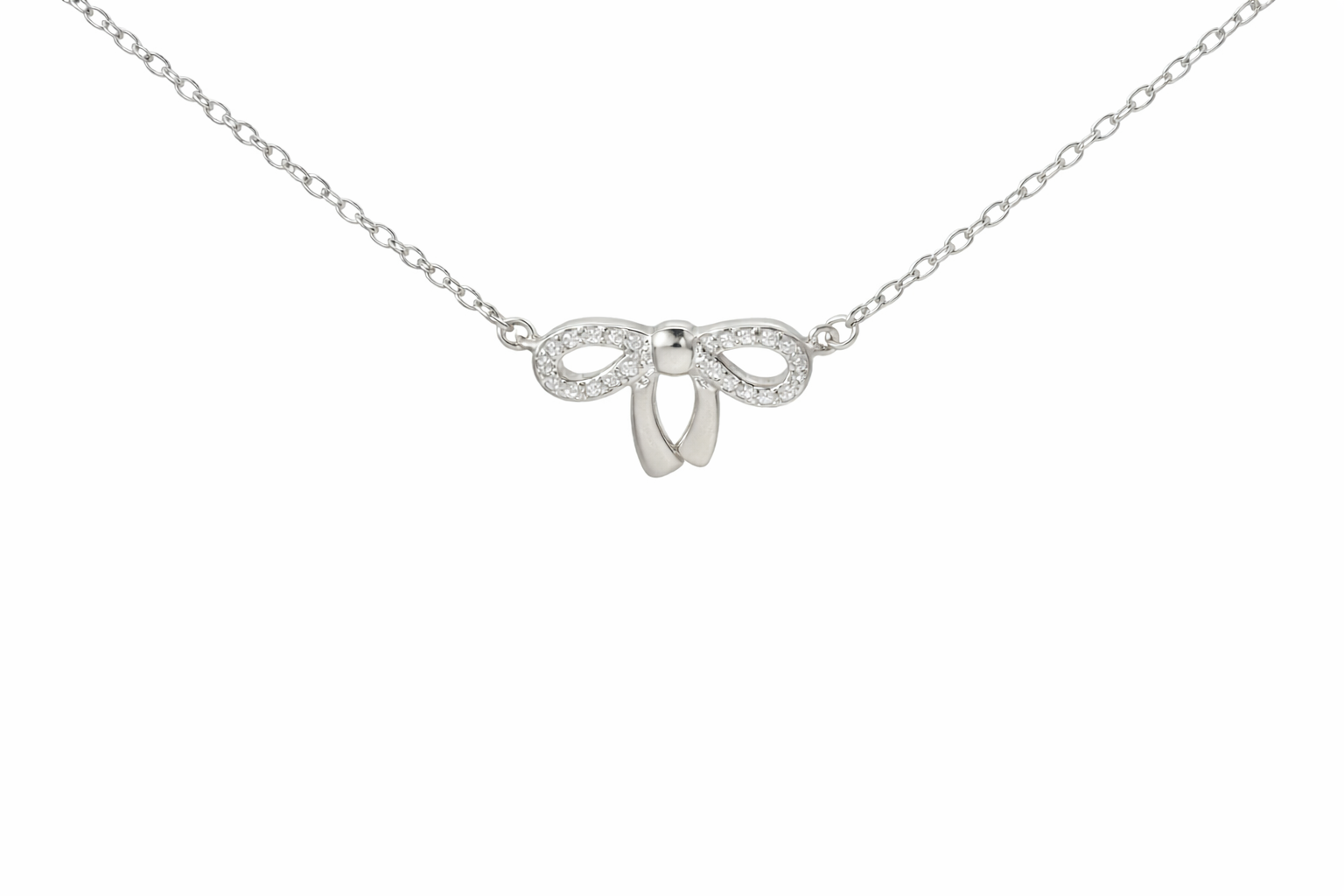 Sterling Silver CZ Ribbon Necklace