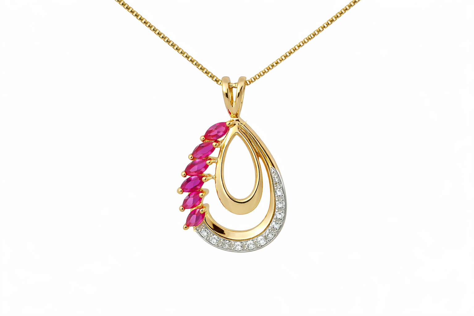 Sterling Silver Gold Plate Tear Drop CZ Pink Gem Stone Necklace