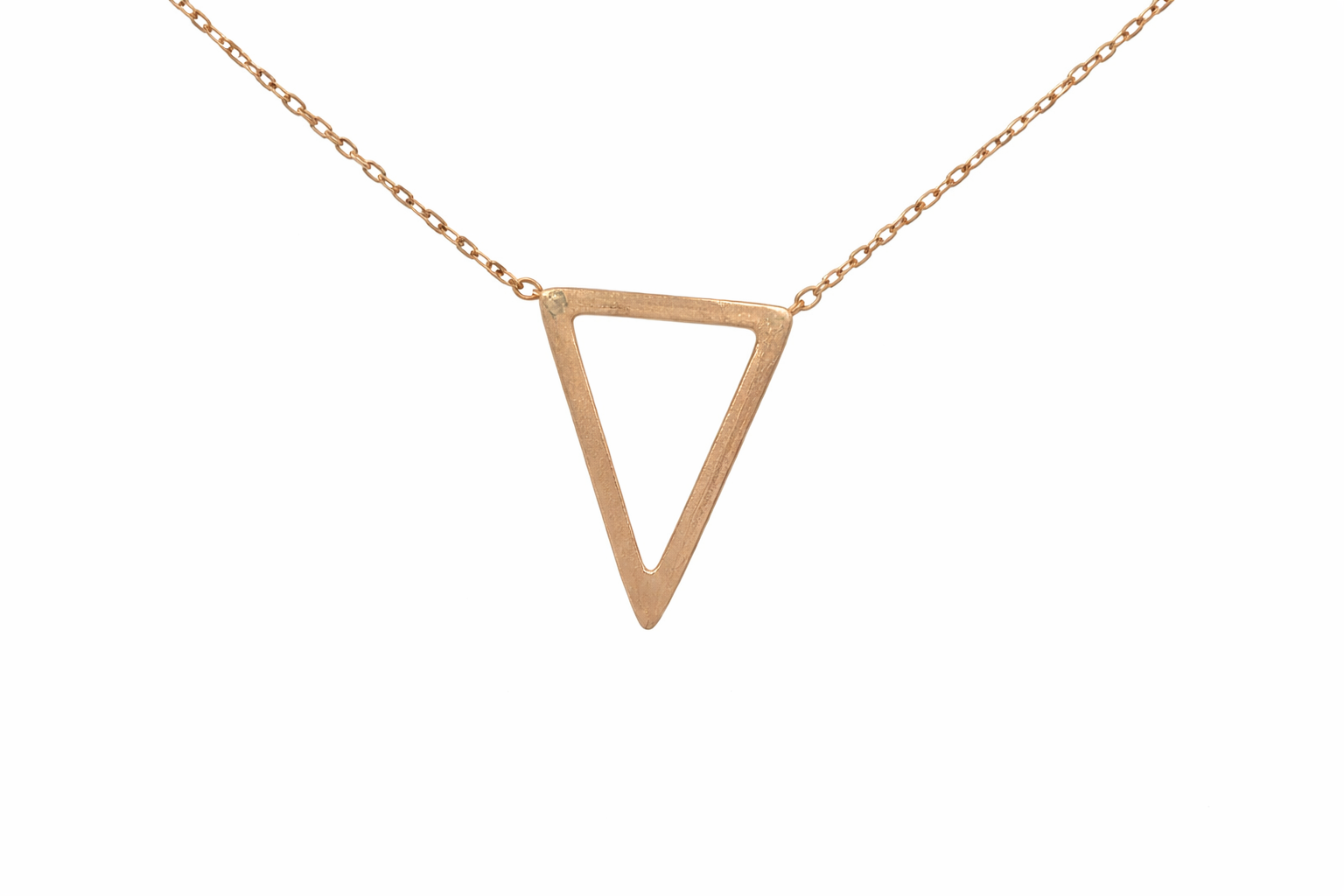 Sterling Silver Rose Gold Plated Long Open Triangle Necklace