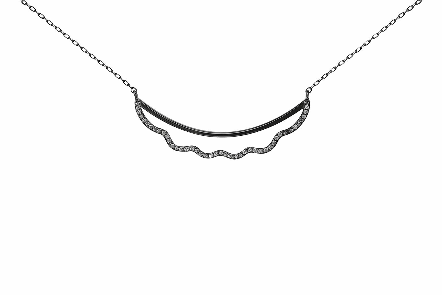 Sterling Silver Gunmetal CZ Wavy Necklace