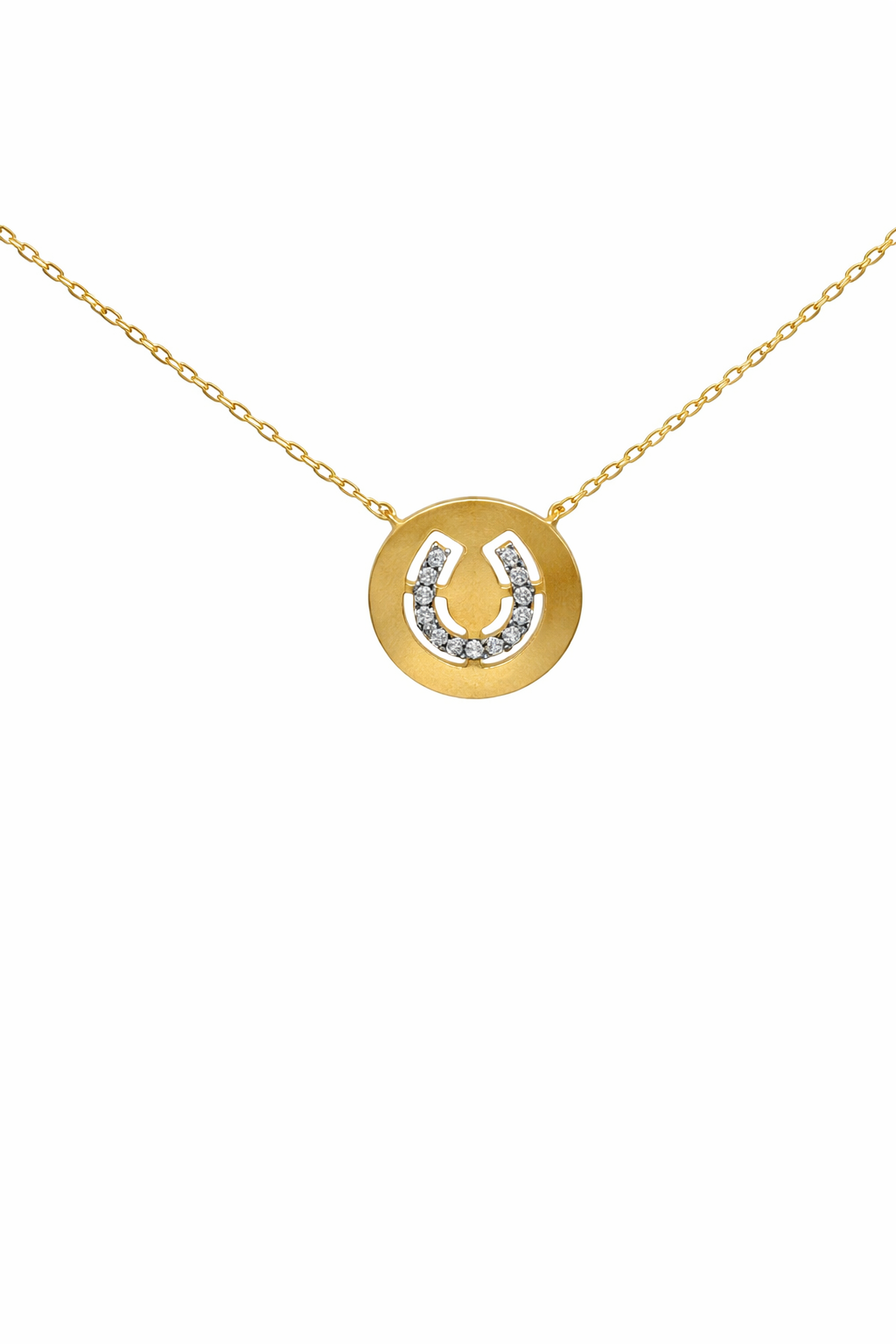 Sterling Silver  Gold Plated Circle Pendant Open Horseshoe Necklace