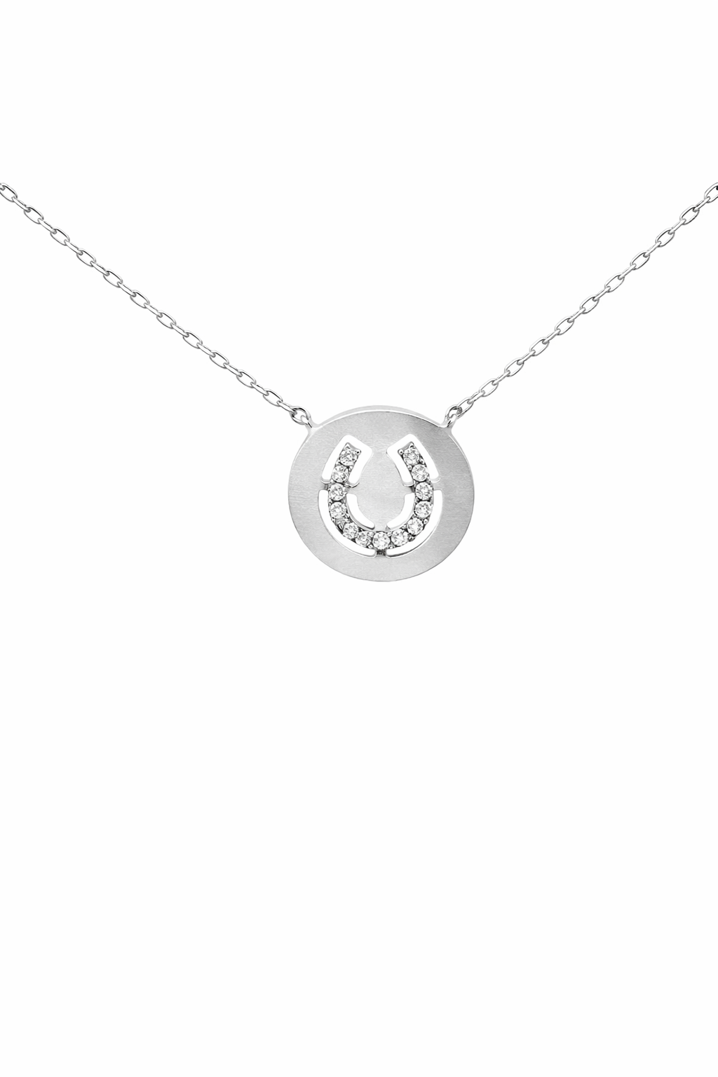 Sterling Silver  Gold Plated Circle Pendant Open Horseshoe Necklace
