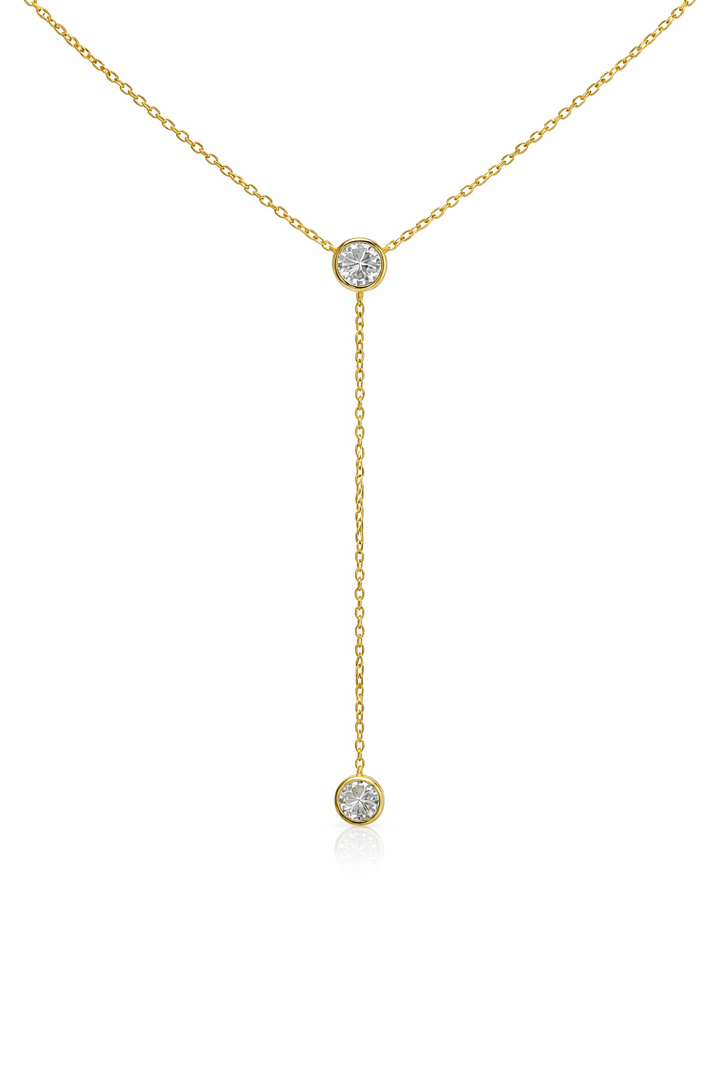Sterling Silver Gold Plate CZ Y Necklace