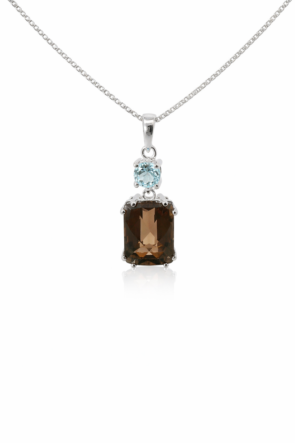 Sterling Silver Square Topaz Cz Necklace