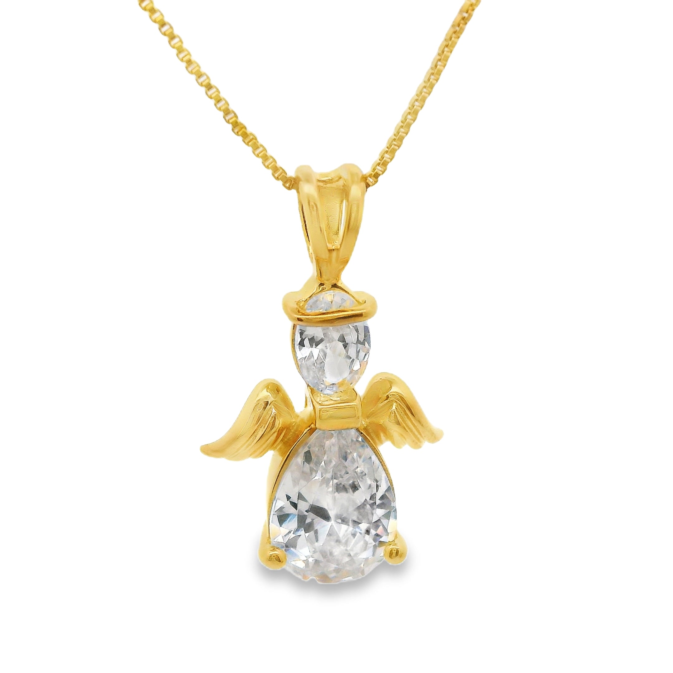 Sterling Silver Cz Angel Pendant With Gold Plated Chain