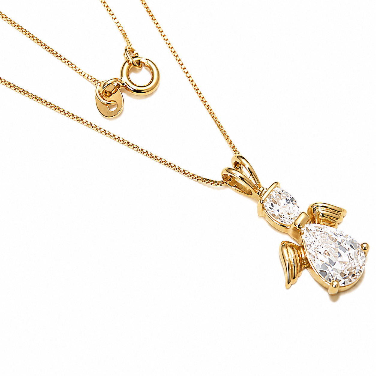 Sterling Silver Cz Angel Pendant With Gold Plated Chain