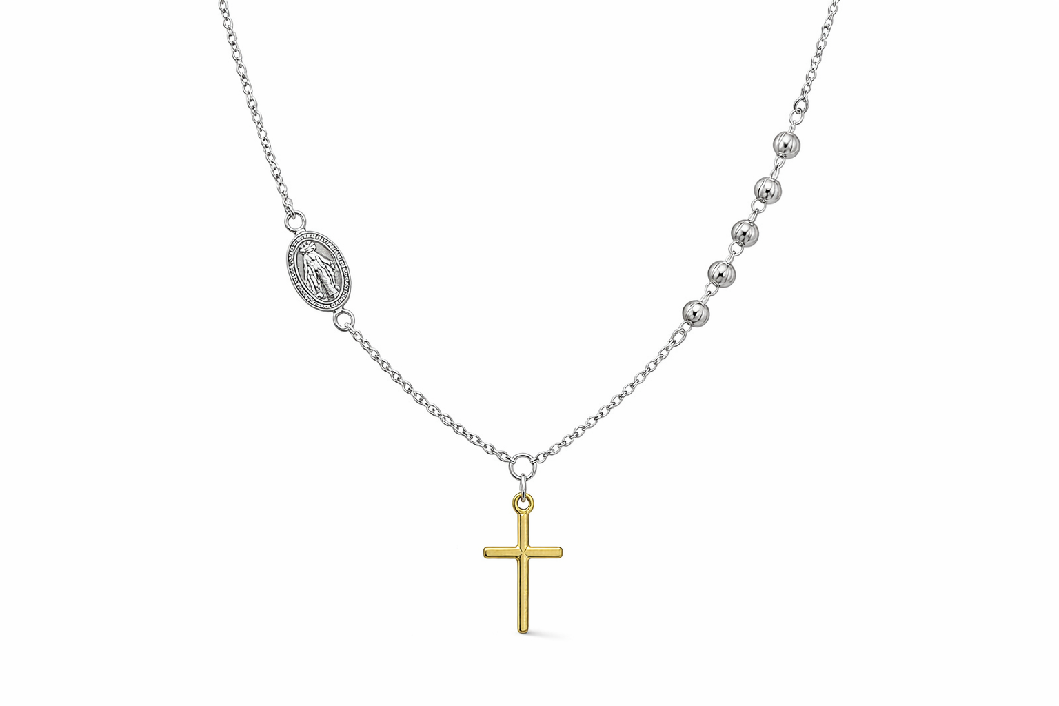 Sterling Silver Two Tone Cross Rosary