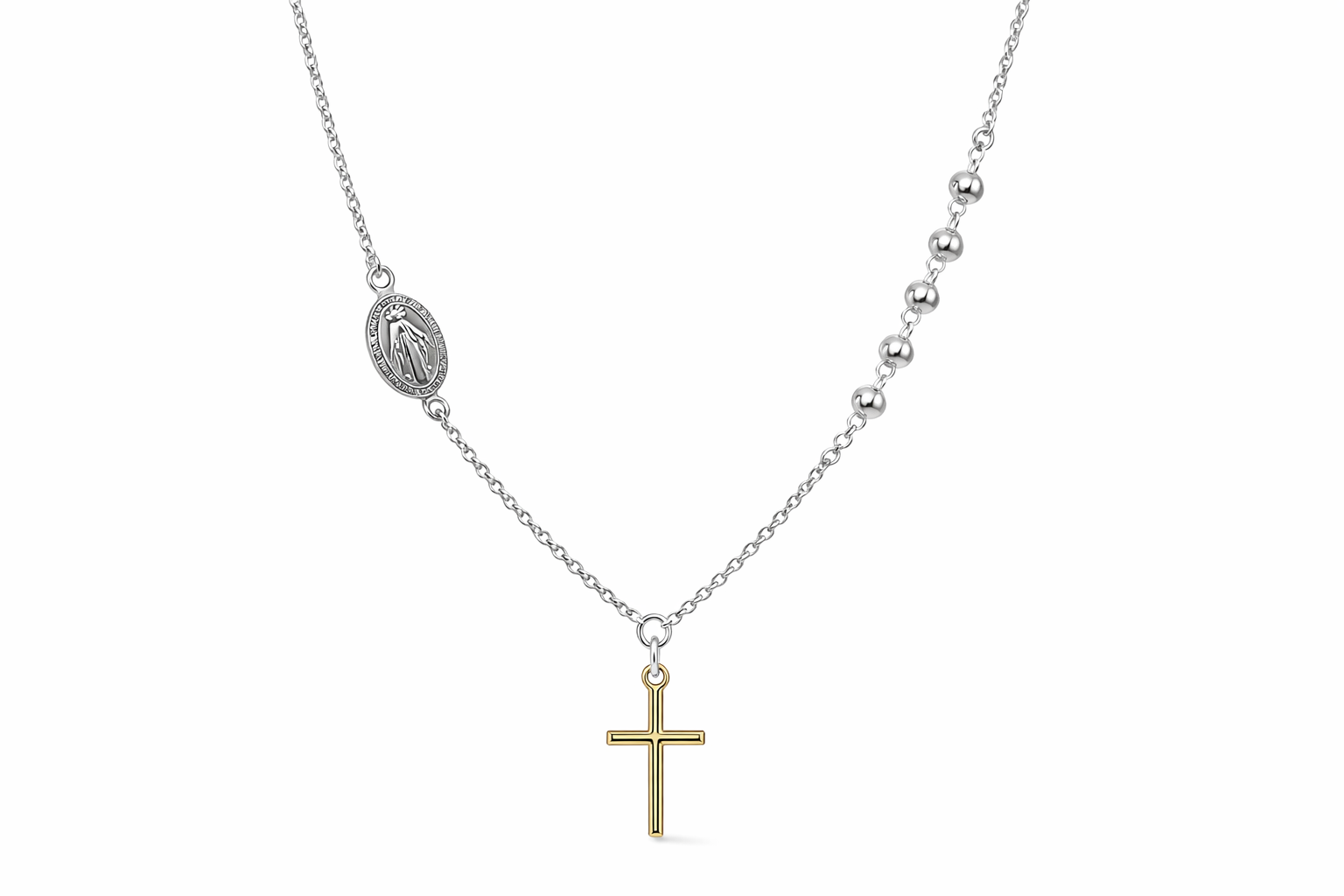 Sterling Silver Two Tone Cross Rosary