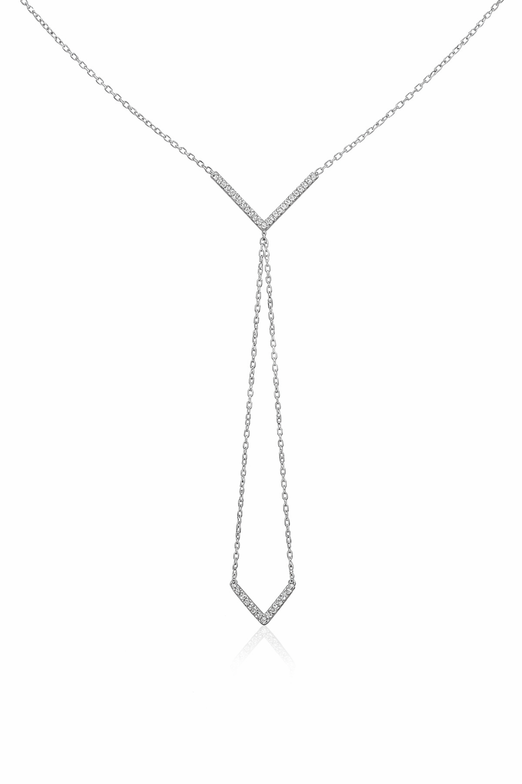Sterling Silver Double CZ V Drop Necklace