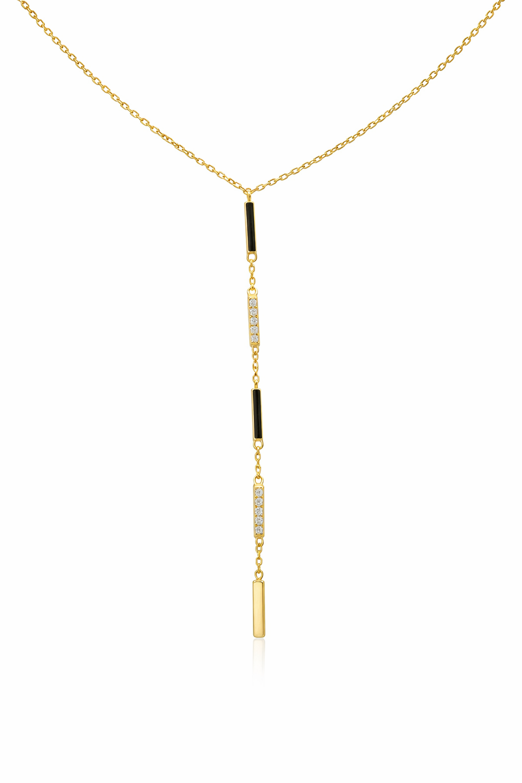 Sterling Silver Gold Bar Vertical Bar Y Necklace