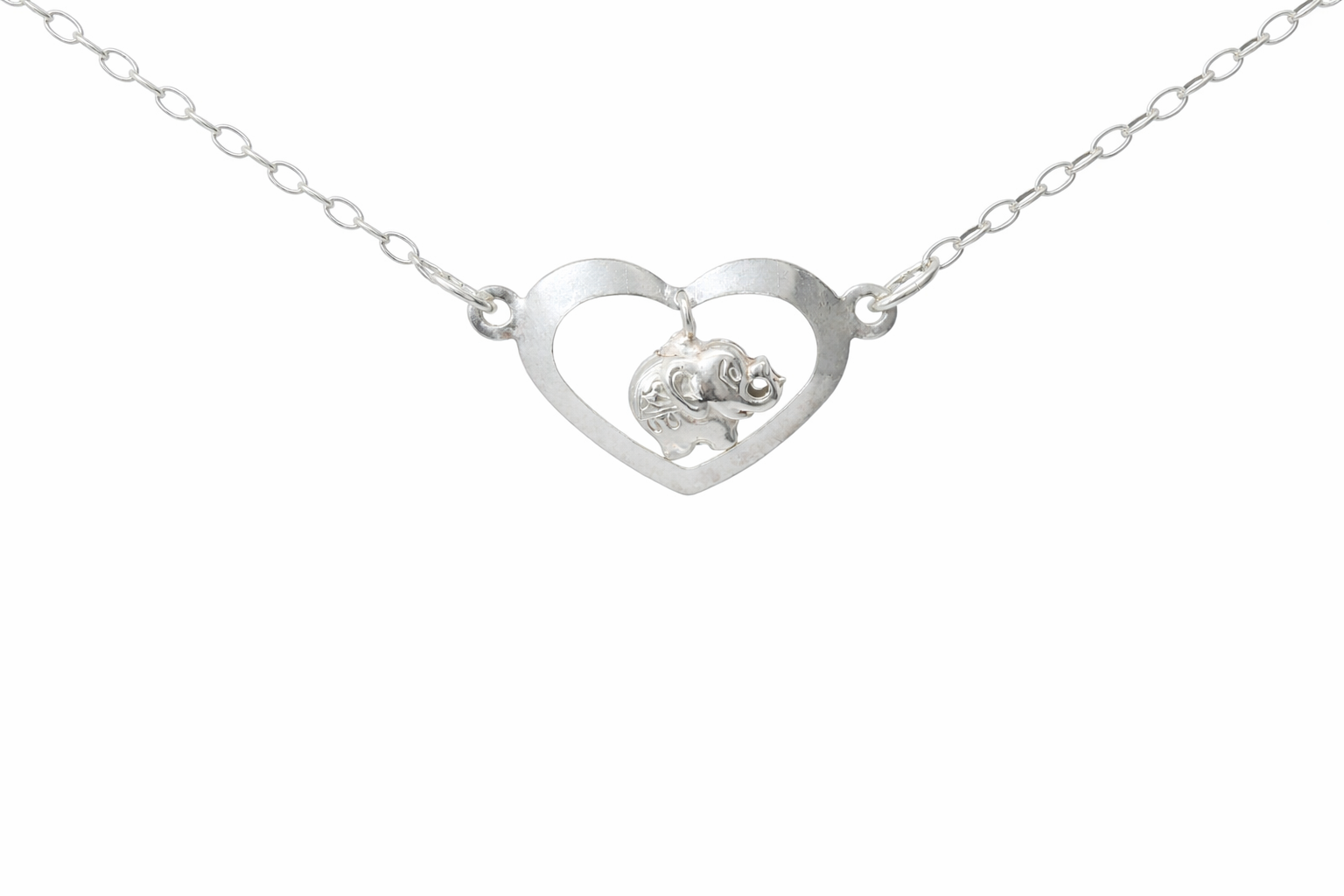 Sterling Silver Heart with Dangling Elephant inside Necklace