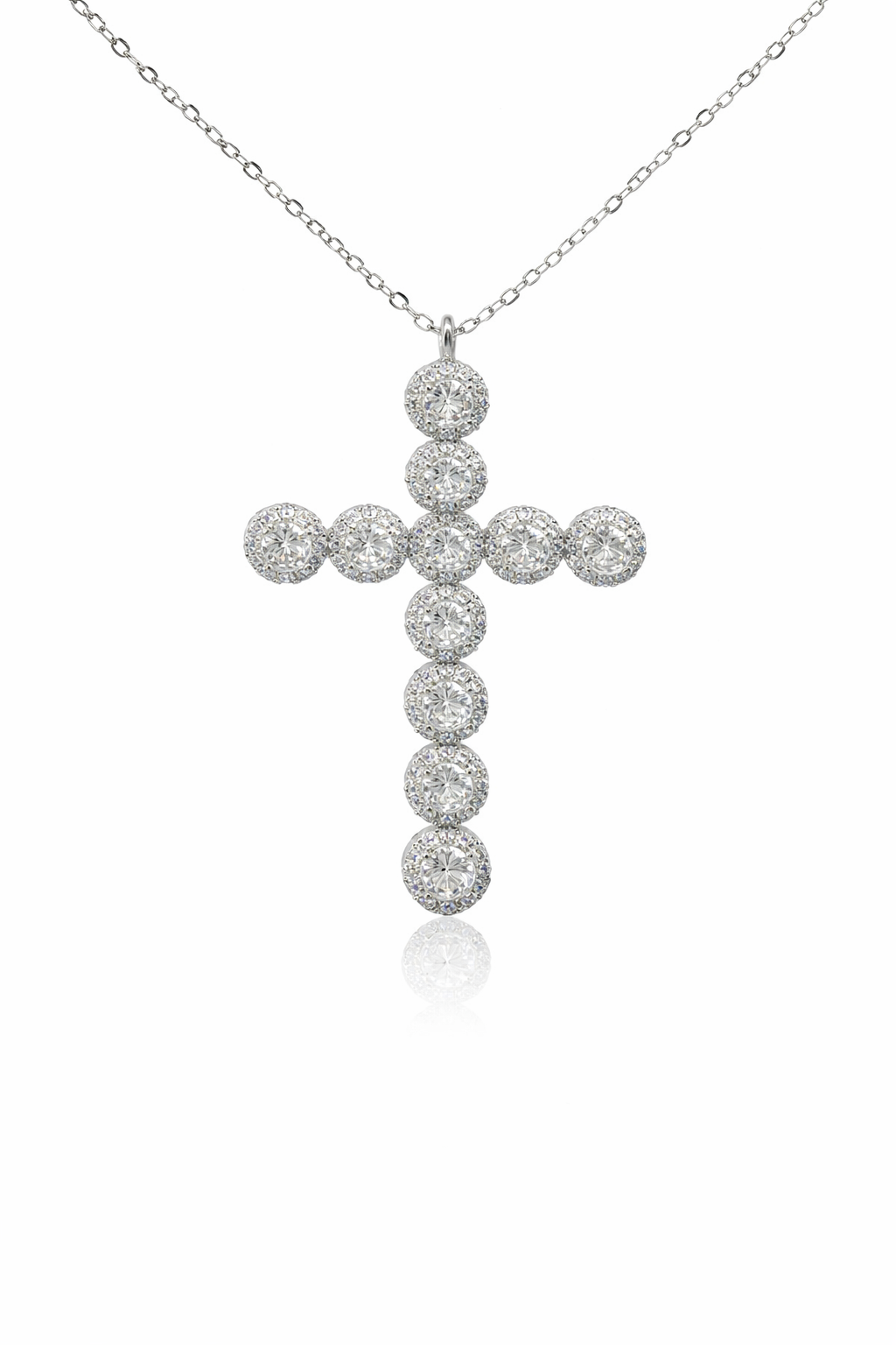 Sterling Silver Large Cross Circle CZ Necklace