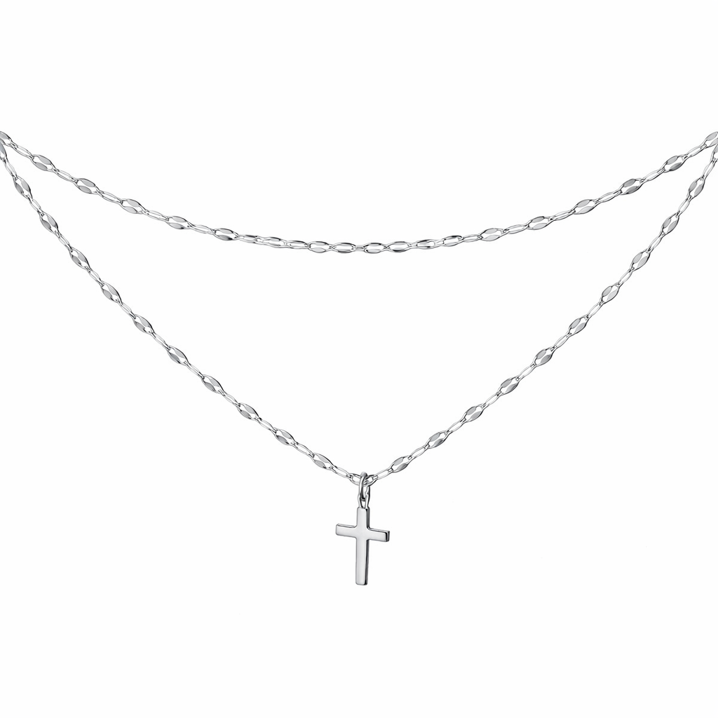 Sterling Silver Lana Chain Layered Small Cross Necklace