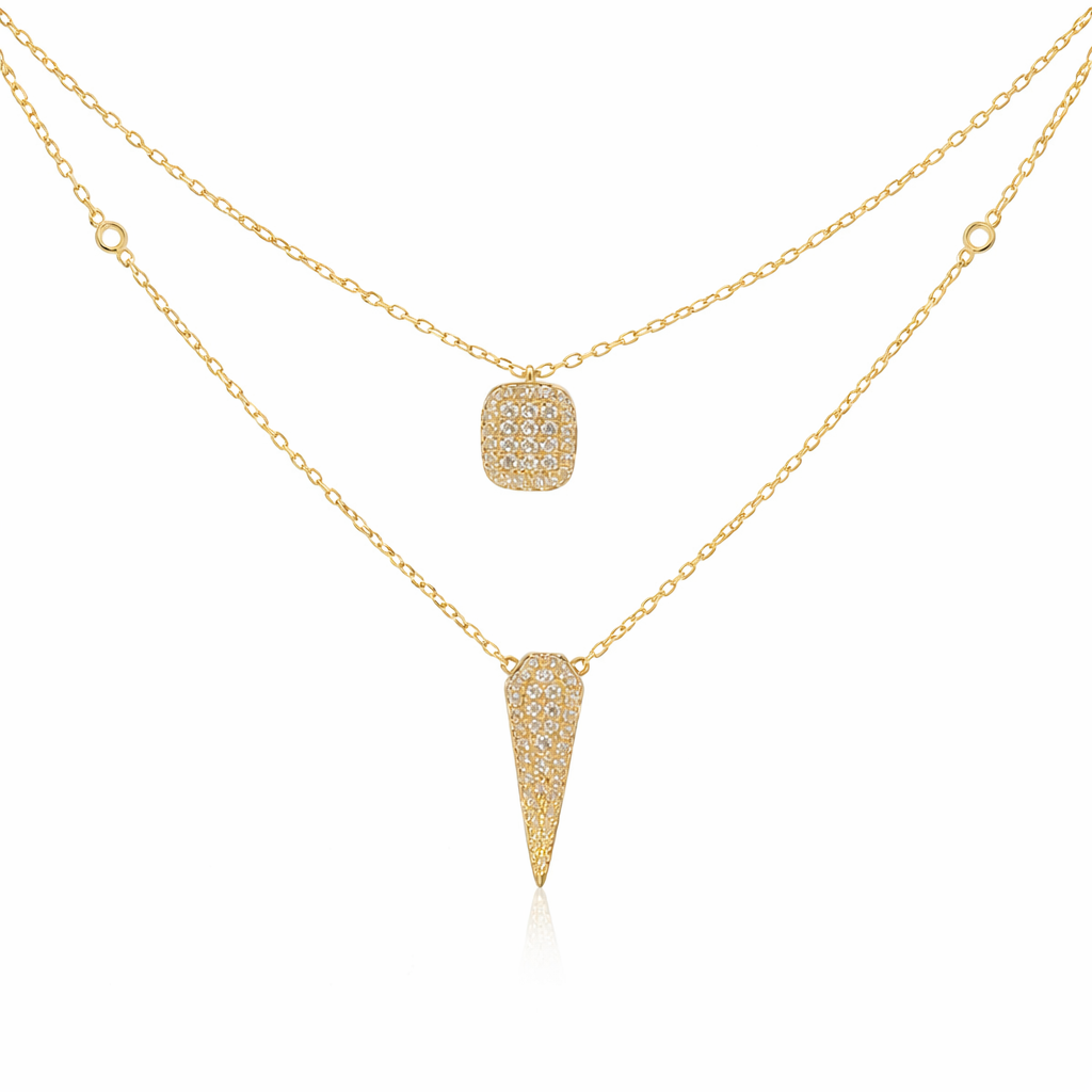 Sterling Silver Soft Square Layered Tear Drop Necklace
