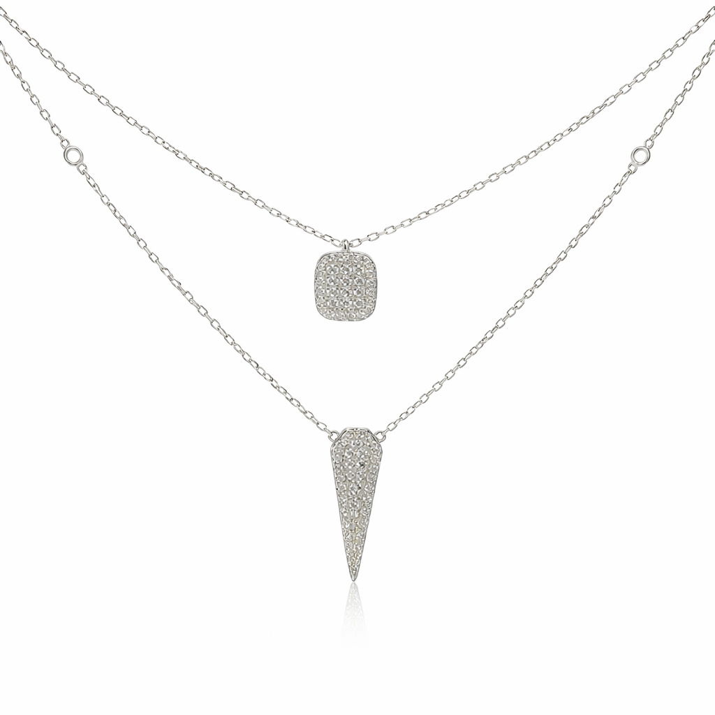 Sterling Silver Soft Square Layered Tear Drop Necklace