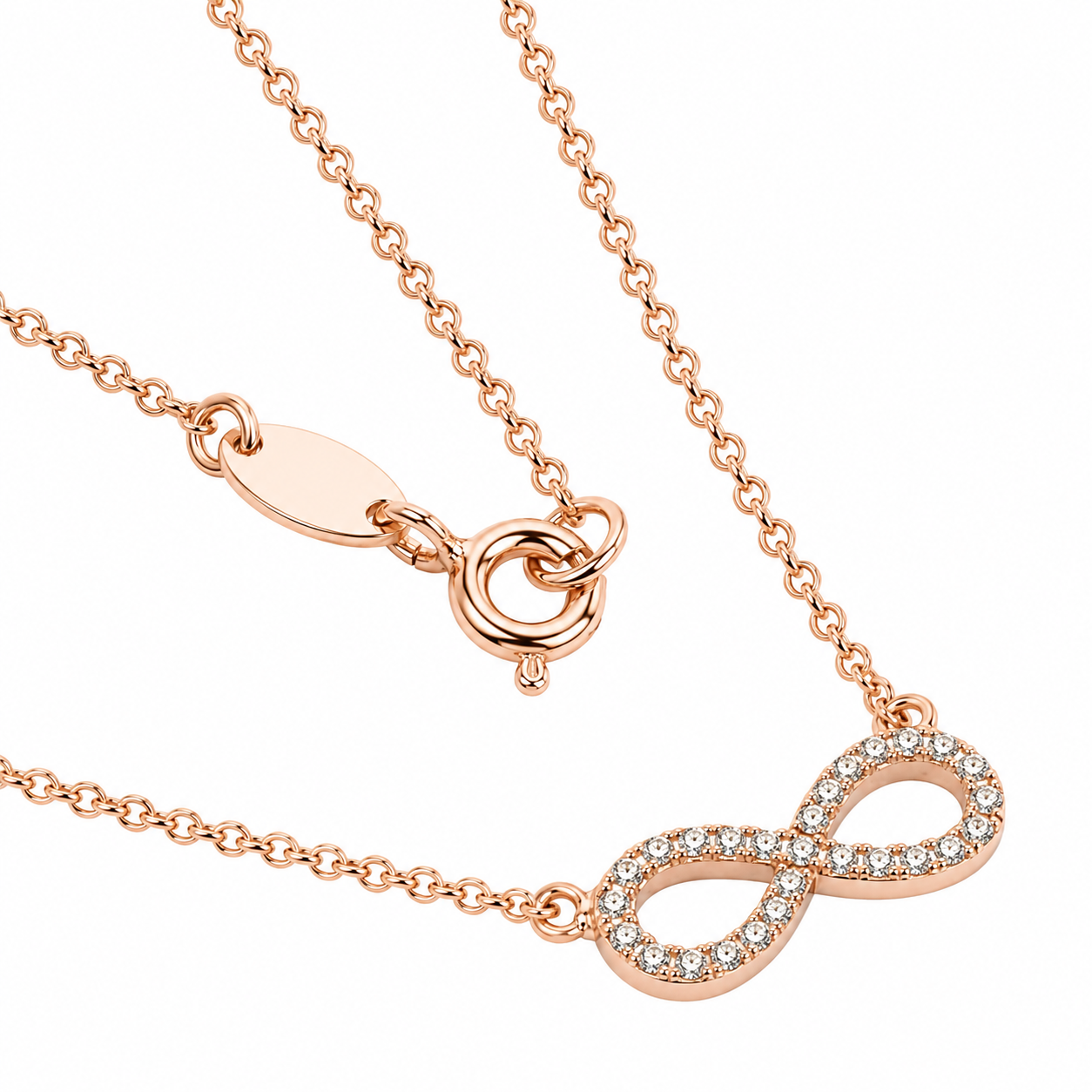 Sterling Silver Stylish Yet Elegant 0.5 X 0.2 Rose-Gold Infinity Necklace Mounted With Cz Stones
