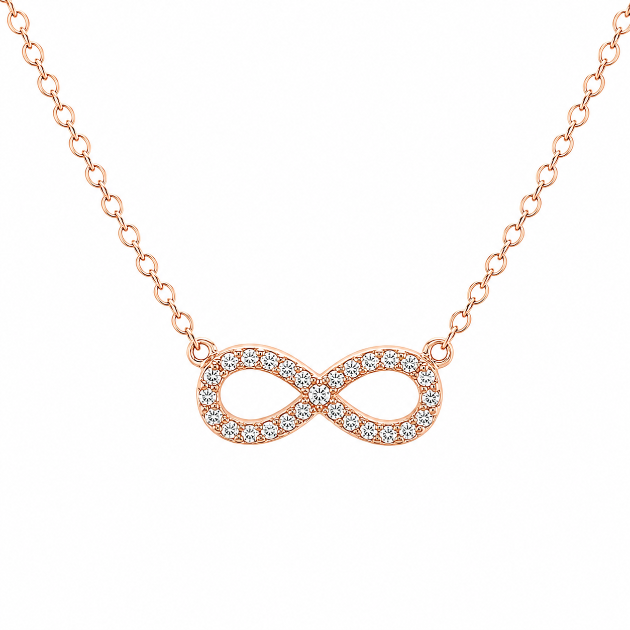 Sterling Silver Stylish Yet Elegant 0.5 X 0.2 Rose-Gold Infinity Necklace Mounted With Cz Stones
