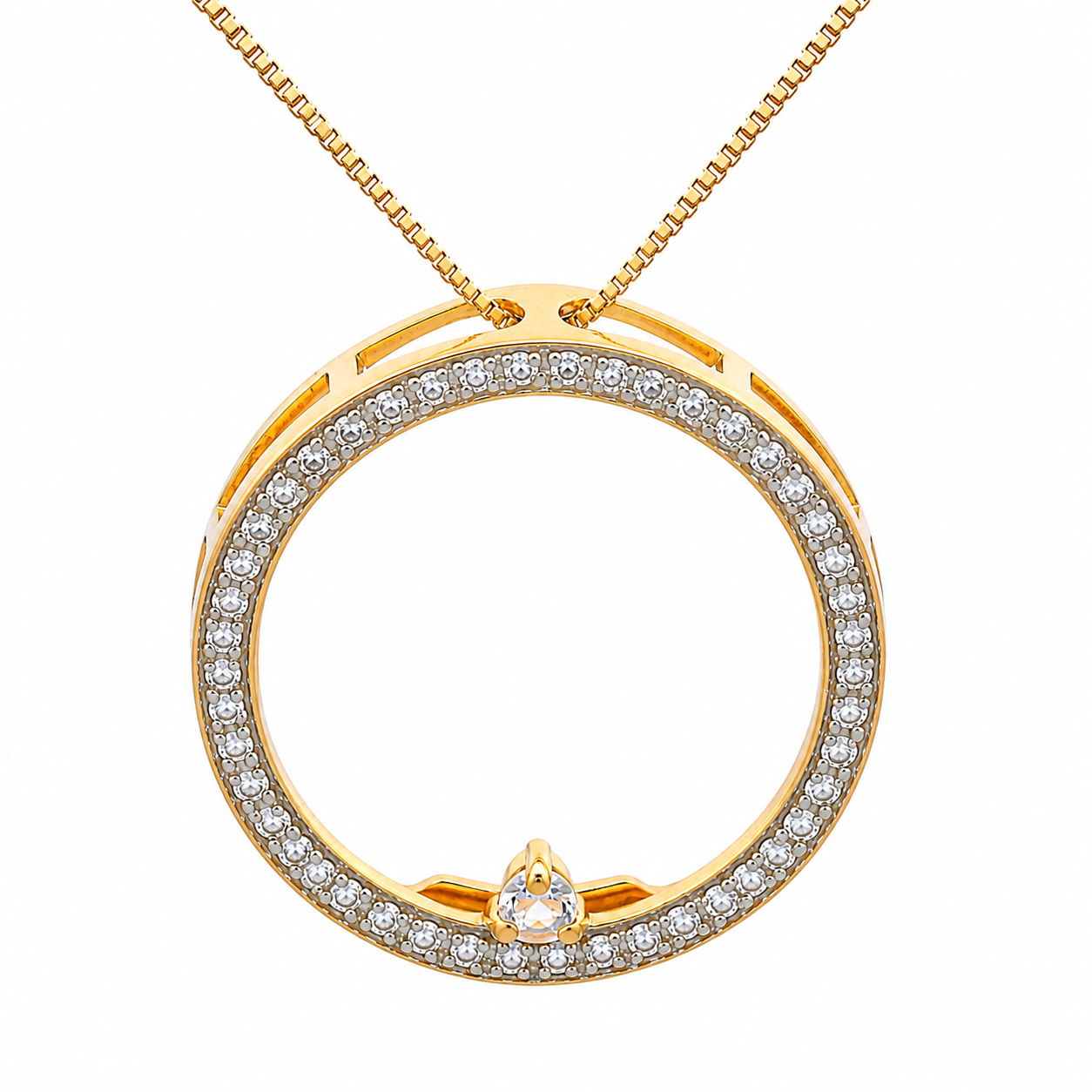 Sterling Silver Circle CZ  With Gold Plated Chain